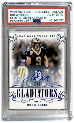 2023 National Treasures Gladiators Platinum 1/1 Drew Brees Auto PSA JW1 - Image 1 of 2