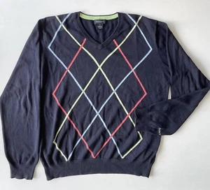 GANT Men's V-neck Argyle Navy Cotton Knitted Jumper Size M Good Condition - Picture 1 of 6