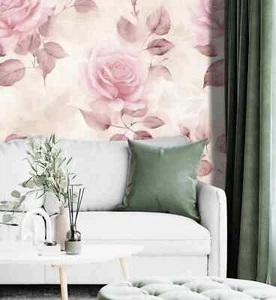 Removable Wallpaper  Pink Roses Peel & Stick Removable Self Adhesive - Picture 1 of 10