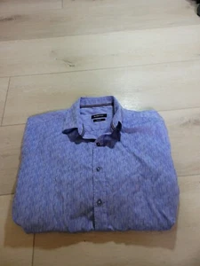 Bugatchi classic fit Blue geometric Long Sleeve Button dress Shirt LARGE blue - Picture 1 of 10