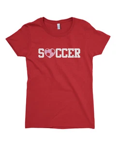 Soccer With Heart Girls Fitted T-Shirt Cute Valentine's Day Gift - Picture 1 of 7