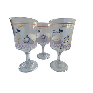 Vintage 80s Goose Themed Water Wine Goblets Set Of 3 8 Inch Height - Picture 1 of 9