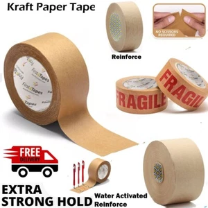 Brown Kraft Paper Tape Fragile Self Adhesive & Gummed Reinforced Box Parcel Roll - Picture 1 of 12