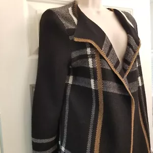 Maglione cardigan Charter Club Block nero marrone maglia lungo stile aperto TG M - Foto 1 di 12