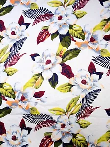 White Jersey Knit Cotton Screen Print Floral Leaf Pattern Fabric 3.5 Yds X 60in - Picture 1 of 8