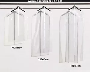 Clear Waterproof Zipped Suit Tops Clothes Long Dress Cover Storage Garment Bags - Picture 1 of 17