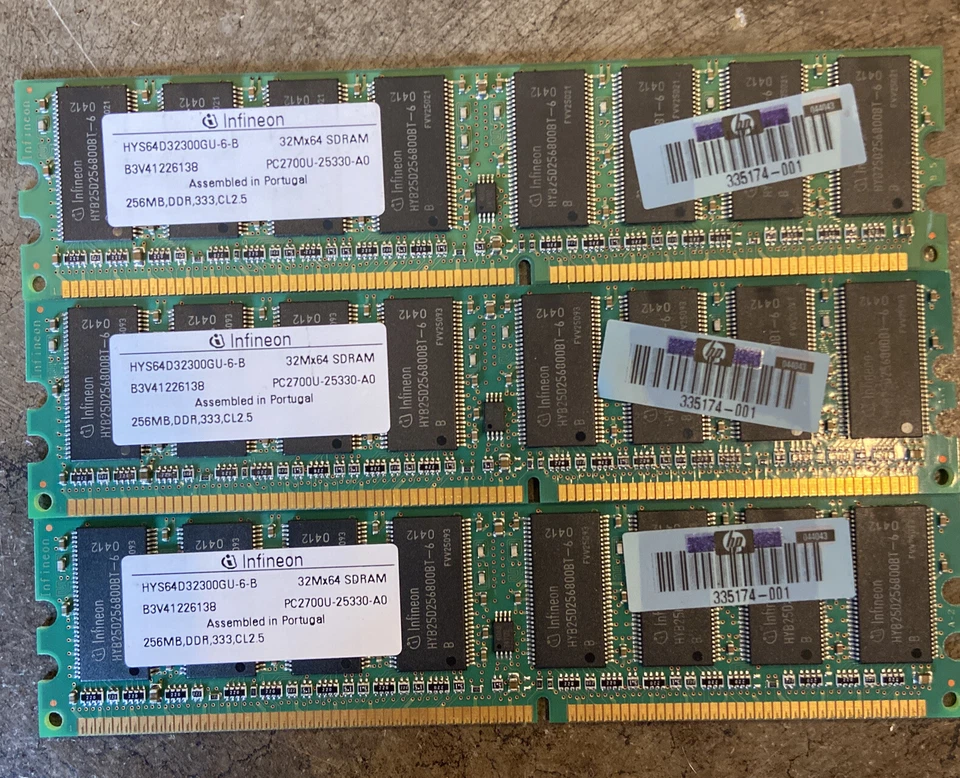 x3 Infineon HYS64D32300GU-6-B - 256 MB DDR,333,CL2.5 SDram, 184 PC2700U-25330-A0 - Image 1 of 3