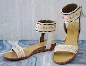 CYNTHIA VINCENT 9 Fayette Nude White Leather Ankle Cuff Sandals Flats - Picture 1 of 4