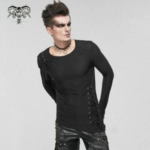 Devil Fashion Punk Men Mesh Tops Asymmetrical Hem Drawstring Decoration T-shirts - Picture 1 of 20