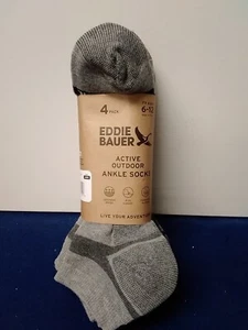 Eddie Bauer Mens Ankle Socks Black/Gray Pack of 4 Pair Fits Size 6-12 - Picture 1 of 9