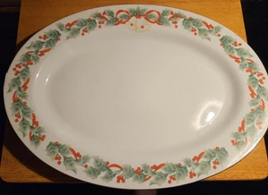 Sango Christmas Holly Serving Platter 8401 Bells Gold Rim 14 Inch - Picture 1 of 4