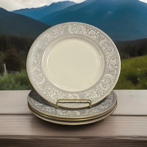 Set Of 4 Franciscan Masterpiece China Platinum Renaissance Dinner Plates Grey - Picture 1 of 11