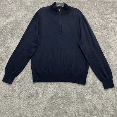 Brooks Brothers Men’s Saxon Wool Sweater Large Navy Blue 1/4 Zip Knit - Image 1 of 4