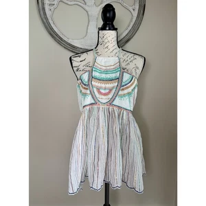 Anthropologie Floreat Boho Embroidered Striped Blouse Size 10 - Picture 1 of 7