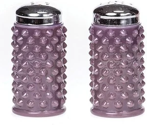 Salt & Pepper Shaker Set Hobnail Gigi Eggplant Purple Glass Mosser USA - Picture 1 of 4