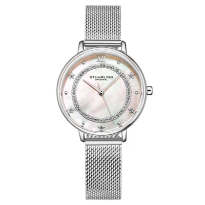 Stuhrling 3993 1 Mother of Pearl Crystal Accented Stainless Steel Womens Watch - Imagem 1 de 2