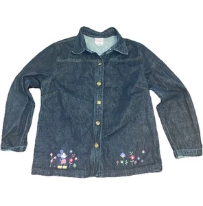 Disney Jacket Womens Medium Denim Dark Wash Embroidered Mickey Floral Button  - Picture 1 of 7