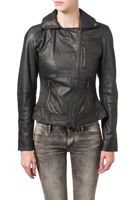 Black Lambskin Leather Jacket Women Motorcycle Biker Jacket Soft Genuine Outwear - Image 1 of 4