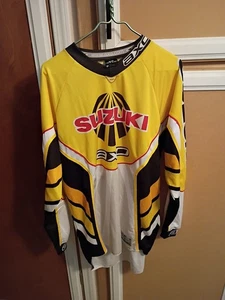 Camiseta deportiva vintage amarilla/negra Suzuki manga larga carreras motocross talla grande AXO - Imagen 1 de 6