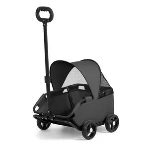 Pet Stroller *BLACK* for Small Dogs Cats 4 Wheels Travel Folding Carrier Trolley - Picture 1 of 7