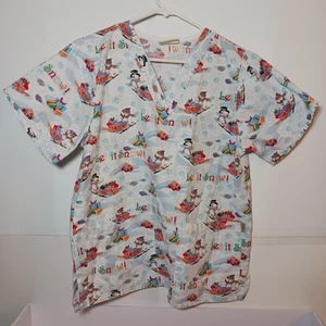 Tafford Christmas V Neck Medical Scrub Top Women Sz S Frosty The Snowman - Picture 1 of 6