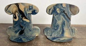 Vintage Outsider Art Marbled Painted Book Ends Folk Art Pair 1940s - Picture 1 of 20