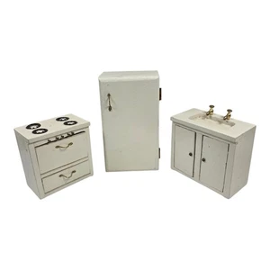 Puppenhaus Möbel Küche Spüle Backofen Herd Kühlschrank 1:12 Holz Vintage - Bild 1 von 18