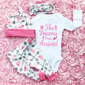 Newborn Baby Boy Girl Outfit Romper Pants Hat Headband 4pcs Set - Picture 1 of 9