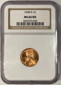 1944-D Lincoln Cent (Wheat Penny), NGC MS-66 Red, Stunning Reverse Toning! - Picture 1 of 3