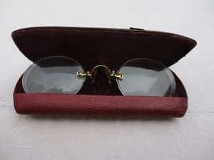 ANTIQUE EYGLASSES "PINCE NEZ" GOLD PLATED CASED 19th AMERICA IMPORTED MEYROWITZ - Picture 1 of 13