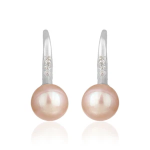 Zircon Pink Pearl Gemstone 925 Sterling Fine Silver Pretty Earrings Jewelry - Picture 1 of 3