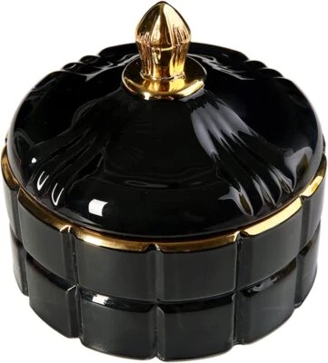 Hermoso tarro de almacenamiento de alimentos de vidrio con borde de oro de 24 kg con tapa para joyas de dulces y más Foto 1 de 4