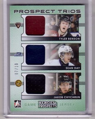 TYLER BENSON SEAN DAY JAKOB CHYCHRUN 15 ITG Leaf Prospects Jersey #/10 Rookie SP - Image 1 of 2