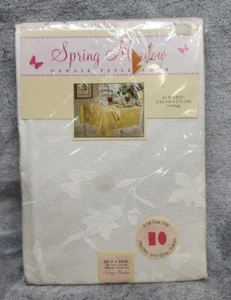SpringMeadows Butterflies White Floral Damask 60" x 84" NEW TableCloth - Vintage - Picture 1 of 3