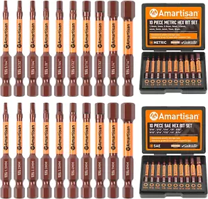 Amartisan 20-Piece Hex Head Allen Wrench Drill Bit Set, Metric and SAE S2 Steel - Picture 1 of 12
