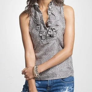 NEW J Crew Net a Porter Designer Heart Print Ruffle Neck Sleeveless Top Blouse - Picture 1 of 11