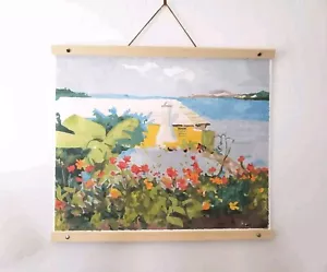 Original Acrylic Painting On Canvas Jamaican Home Tropical Yard Bright Flowers - Picture 1 of 10