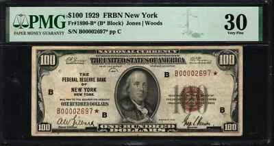 1929 $100 FRBN STAR NOTE NEW YORK FR.1890-B JONES WOODS PMG VF 30 (697*) - Image 1 of 2
