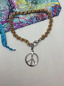 PEACE SIGN  Hippie Love Cool  LEATHER  CHARM BRACELET  Gold or Silver  NEW gifts - Picture 1 of 25