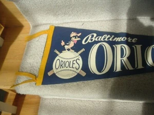 1950's Baltimore Orioles Baseball Pennant Full Size Blue Bird on Baseball - Picture 1 of 8