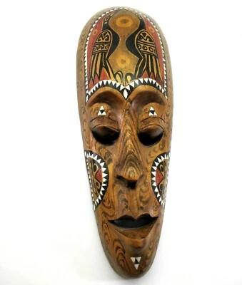 Hand Carved Wooden Mask  Collectible Wall Decor Painted Birds - Image 1 of 4