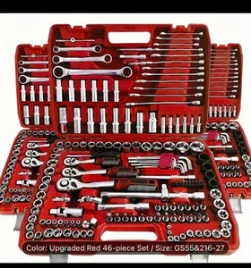 Red 46&216pcs Car Repair Tool Set, Multifunctional Wrench Set for Cars and Bicyc - Picture 1 of 6