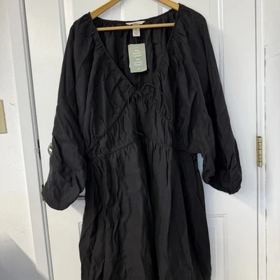 NWT H&M Oversized Dress Balloon Sleeve Bust Detail Lyocell Blend Black Sz Large - Image 1 of 4