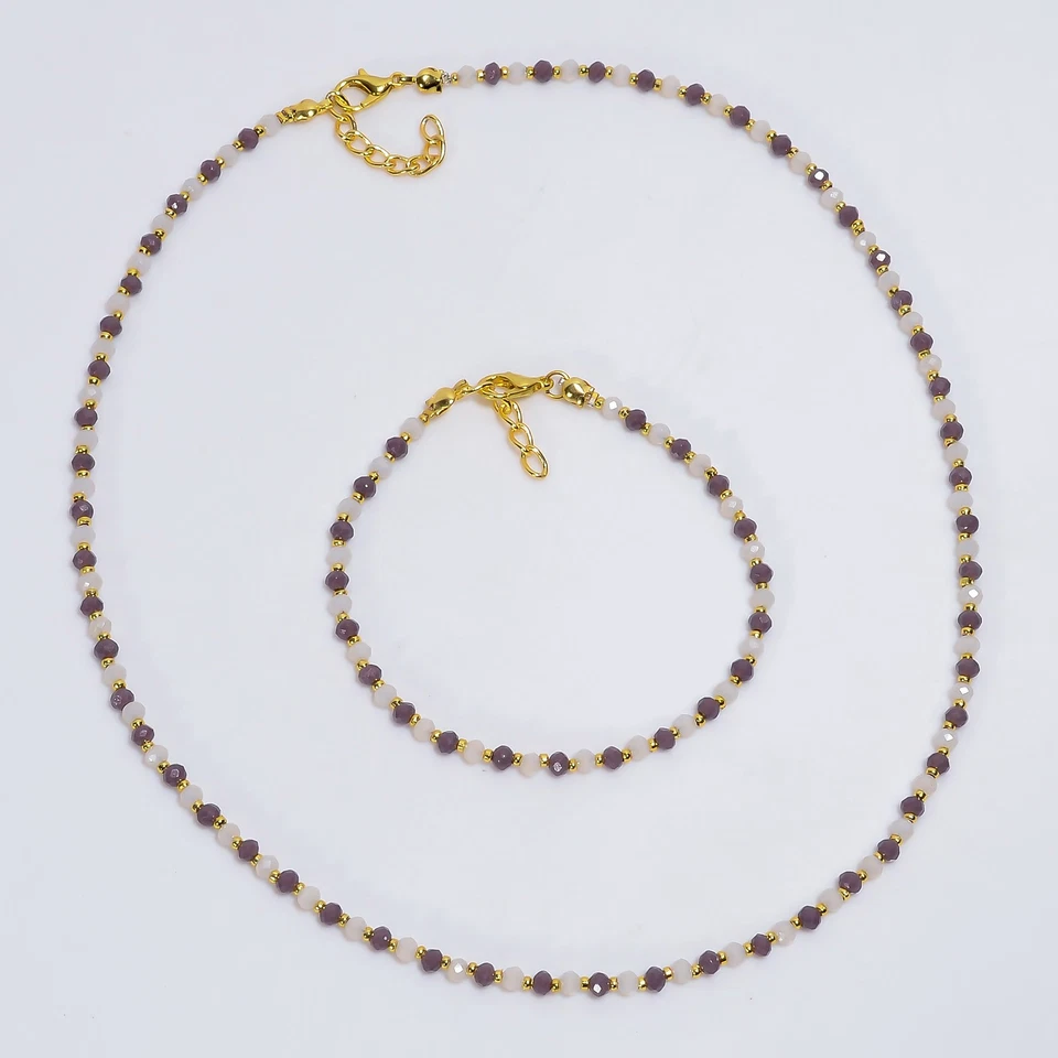 Juego de joyas étnicas hechas a mano redondas de piedras preciosas de calcedonia de zafiro 7-8" 18-19" U457 Foto 1 de 1