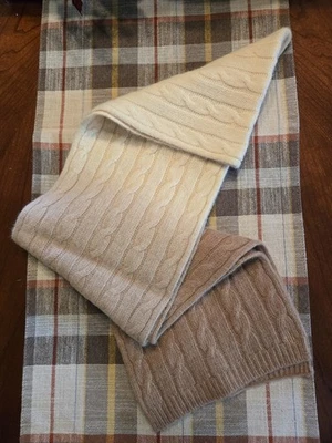 Ralph Lauren Bufanda Tejida con Cable Crema Beige Ombre Bordado Logo Foto 1 de 3