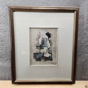 Vintage Abstract Collage Mixed Media Painting Signed Framed Modern Art Untitled - Picture 1 of 11