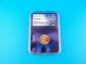 1957-D 1C MS66 RD LINCOLN CENT--NGC--PURPLE CORE - Picture 1 of 3
