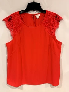 J.Crew Orange Floral Lace Cap Sleeve Blouse Round Neck Women's Size 14 Polyester - Bild 1 von 17