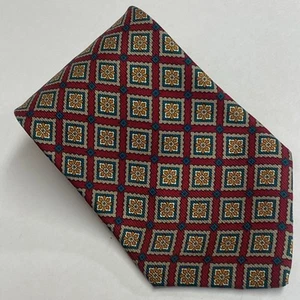 HUGO BOSS Herren Repp Seidenkrawatte ITALIEN Designer Geometrisch Rot/Grün/Gold GUC B1 - Bild 1 von 11