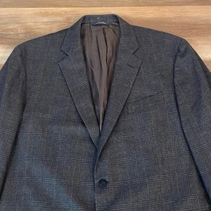 Brooks Brothers Madison Sport Coat Jacket Mens 46R Gray Glen Plaid Wool Saxxon - Picture 1 of 17